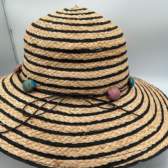 Sun and Sand Tan and Black Wide-Brimmed Hat with Floppy Design - Picture 1 of 6
